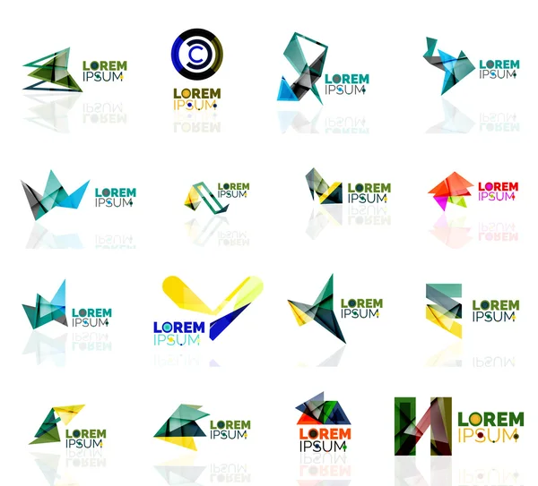 Logo set, abstracte geometrische business iconen, papier stijl met glanzende elementen — Stockvector