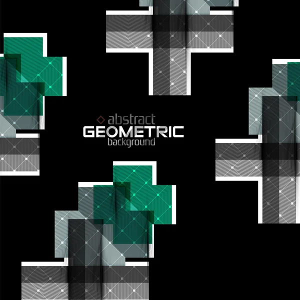 Formes géométriques colorées avec texture sur noir. Modèle de design abstrait futuriste moderne — Image vectorielle