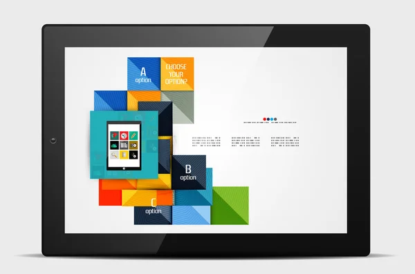 Formes carrées géométriques et éléments d'options infographiques avec tablette — Image vectorielle