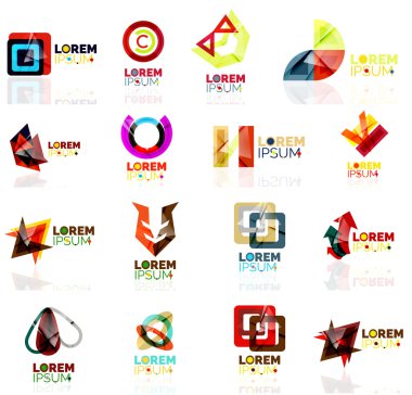 Logo koymak, soyut geometrik iş ikonları/simgeleri, kağıt tarzı parlak elemanları ile