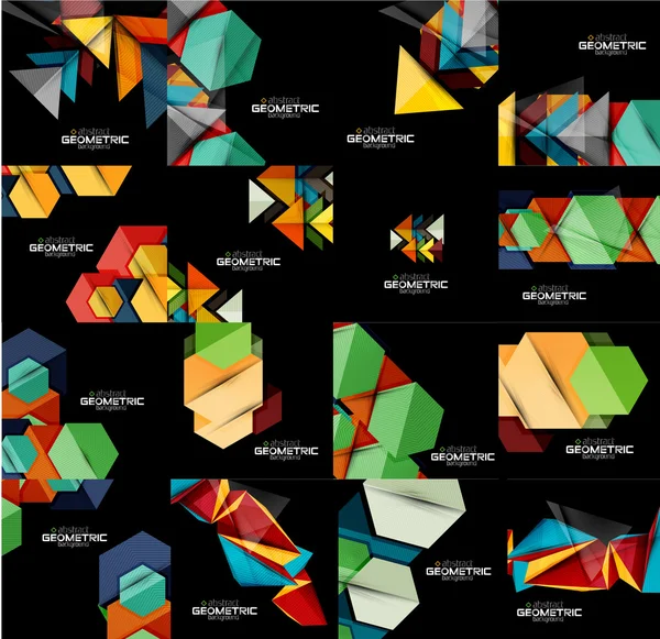 Set van geometrische abstracte zwarte achtergronden met veelkleurige vormen — Stockvector