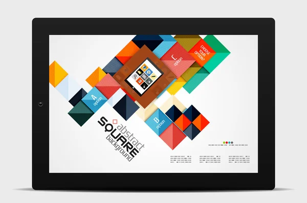 Forme geometriche quadrate ed elementi opzionali infografici con tablet — Vettoriale Stock
