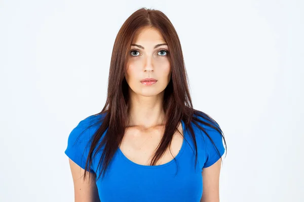 Γυναίκα σε ένα μπλε μπλουζάκι — Φωτογραφία Αρχείου