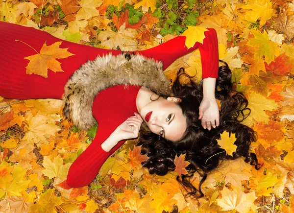 Gadis cantik di hutan musim gugur — Stok Foto