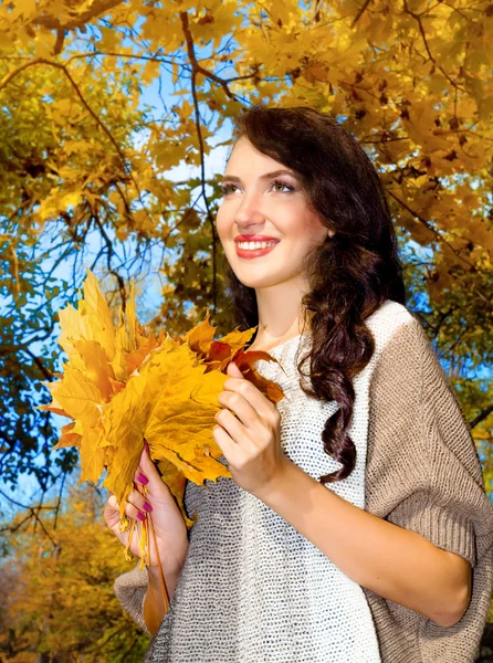 Menina bonita na floresta de outono — Fotografia de Stock