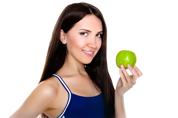 Young slender girl with apple — Stock Photo, Image