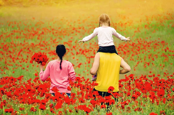 Familienspaziergang auf dem Feld — Stockfoto