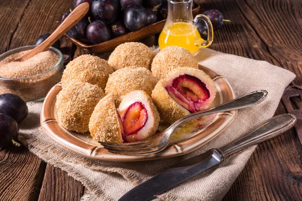 Delicious plum dumplings — Stock Photo, Image