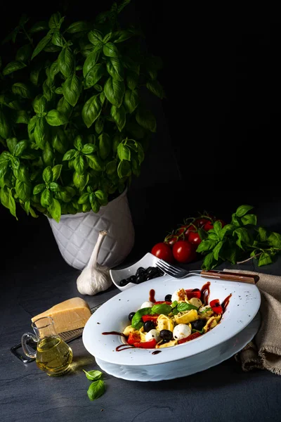 Salada Macarrão Tortellini Rústico Com Mussarela — Fotografia de Stock