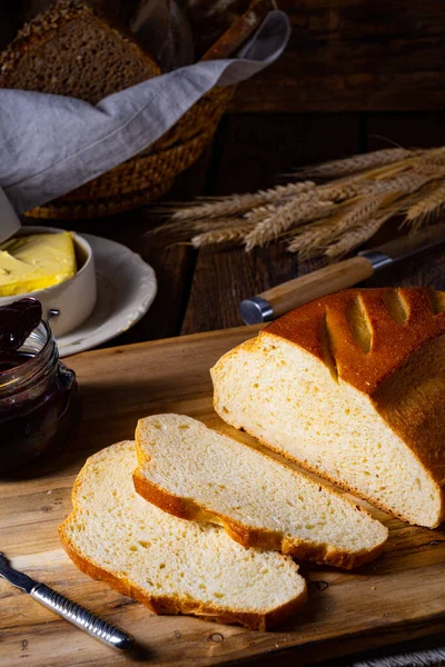 White Bread Butter Delicious Jam — Stock Photo, Image