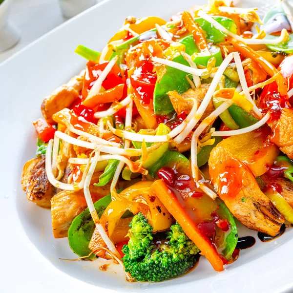 Sweet Sour Chicken Rice Vegetables — Stock Photo, Image