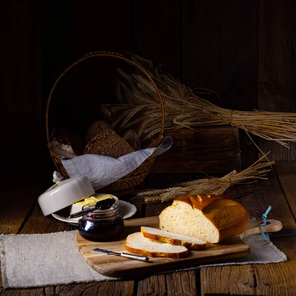 Biały Chleb Masłem Pysznym Dżemem — Zdjęcie stockowe