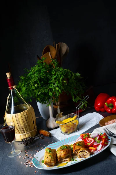 Vegetable Roulade Roast Pork Loins Salads — Stock Photo, Image