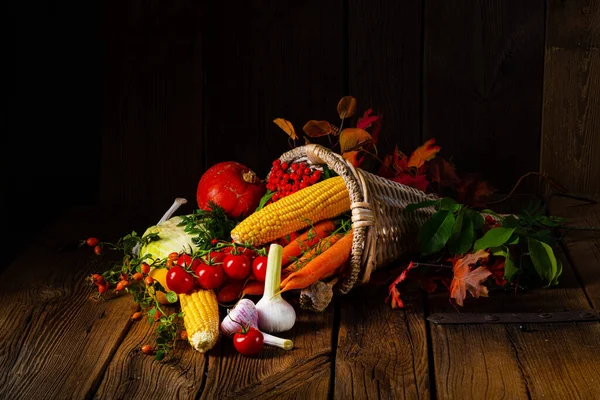 Hermosa Cornucopia Otoñal Con Verduras —  Fotos de Stock