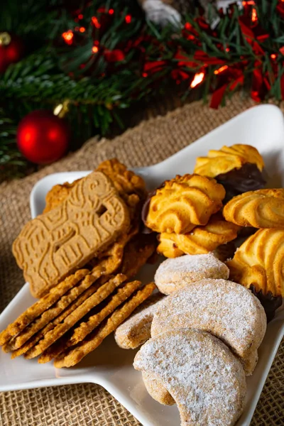 Different Types Biscuits Rustic Christmas Decorations — Stock Photo, Image