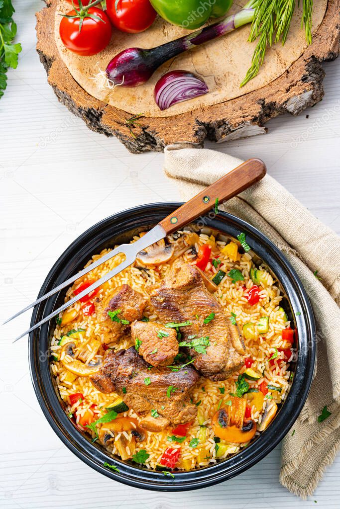 fried rice with vegetables and meat