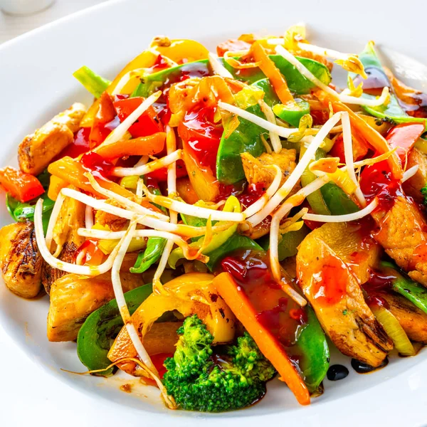 Sweet Sour Chicken Rice Vegetables — Stock Photo, Image