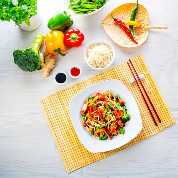 Sweet Sour Chicken Rice Vegetables — Stock Photo, Image