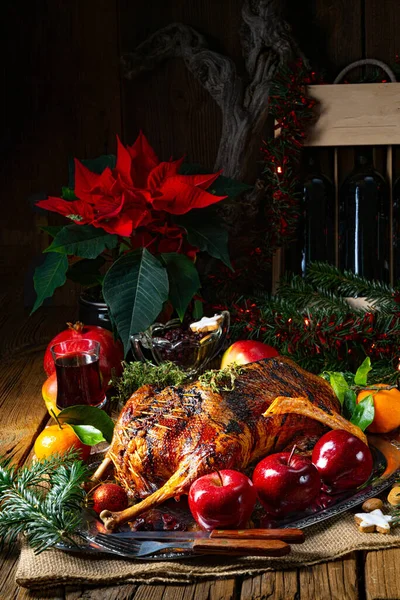 Malse Sappige Kerstgans Met Krokante Huid — Stockfoto