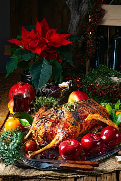 Tender Juicy Christmas Goose Crispy Skin — Stock Photo, Image