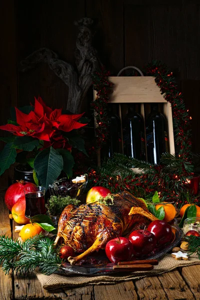 Ganso Natal Macio Suculento Com Pele Crocante — Fotografia de Stock