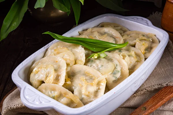 Pierogo Wild Garlic Cheese Filling — Stock Photo, Image