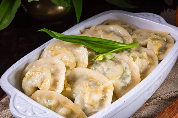 Pierogo Wild Garlic Cheese Filling — Stock Photo, Image