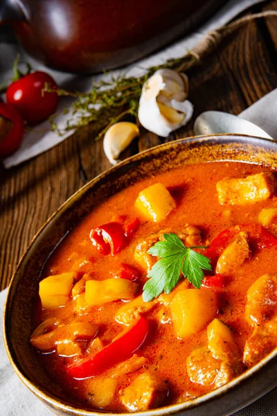 Zuppa Gulasch Ungherese Rustica Con Paprica — Foto Stock