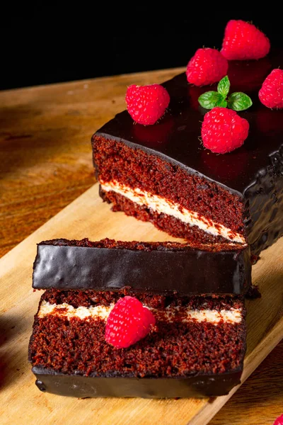 Шоколадний Торт Малиною Кавою — стокове фото