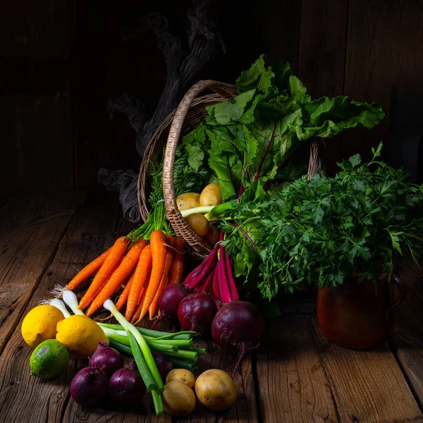 Cesta Con Diferentes Verduras Remolacha Zanahoria — Foto de Stock