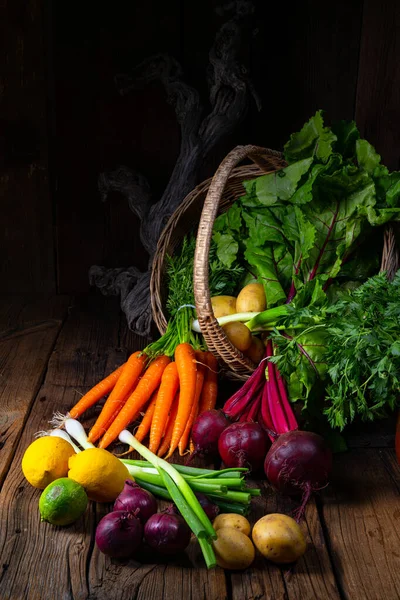 Basket Different Vegetables Beetroot Carrot — Stock Photo, Image