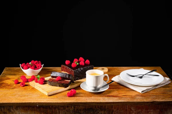 Шоколадный Торт Малиной Кофе — стоковое фото