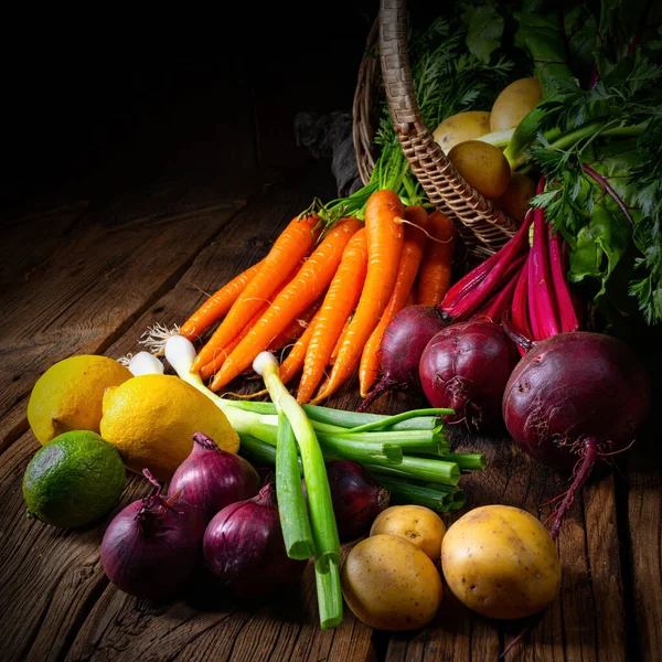 Cesta Con Diferentes Verduras Remolacha Zanahoria — Foto de Stock