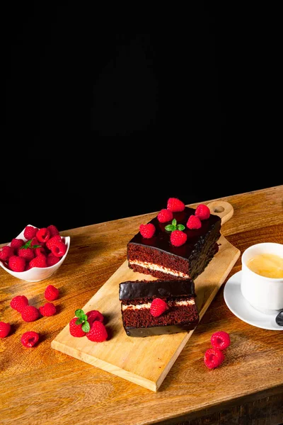 Ciasto Czekoladowe Malinami Kawą — Zdjęcie stockowe