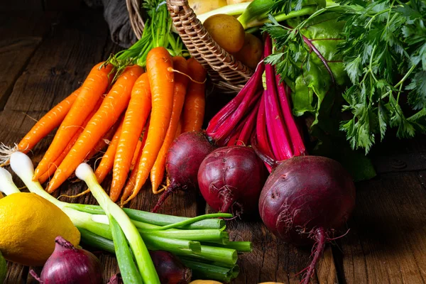 Panier Avec Différents Légumes Betterave Carotte — Photo