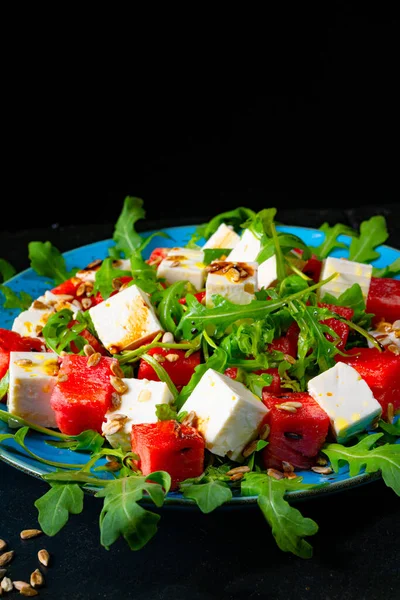 Salada Melancia Com Foguete Queijo Feta — Fotografia de Stock