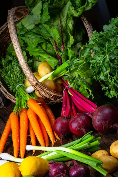 Panier Avec Différents Légumes Betterave Carotte — Photo