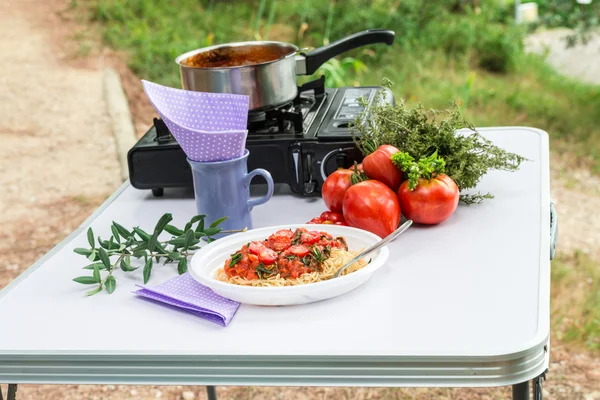 Camping pasta — Stock Photo, Image
