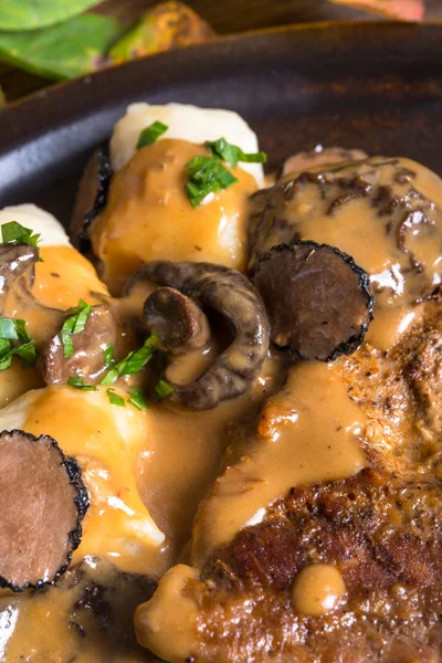 Steak with potato dumplings — Stock Photo, Image