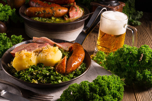 Dinner with potato meat  and Kale or borecole