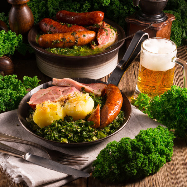 Dinner with potato meat  and Kale or borecole