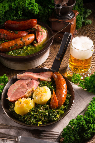 Dinner with potato meat  and Kale or borecole