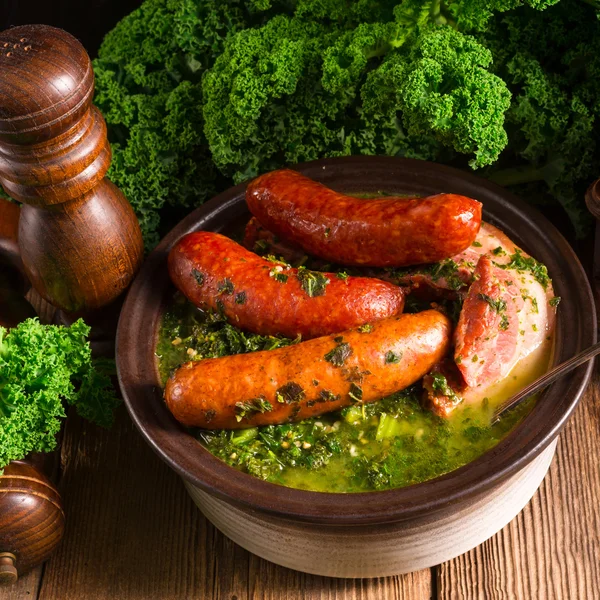 Dinner with potato meat  and Kale or borecole — Stock Photo, Image