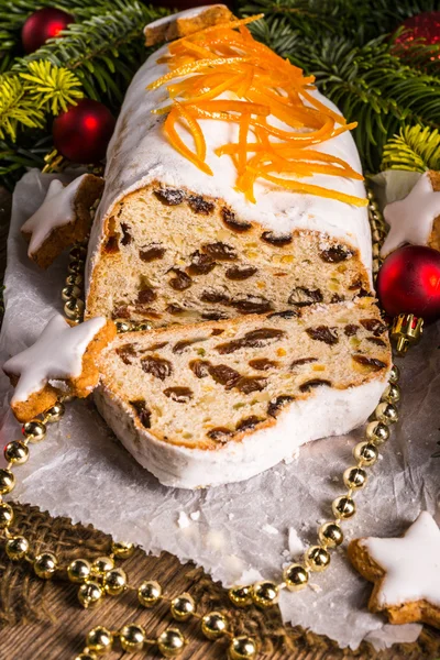 Christmas Stollen with orange julienne — Stock Photo, Image