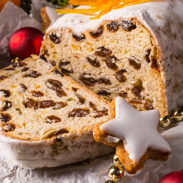 Christmas Stollen with orange julienne — Stock Photo, Image