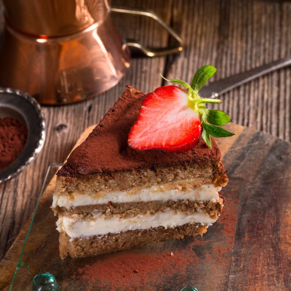 Tasty Tiramisu with strawberries — Stock Photo, Image