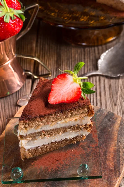 Tasty Tiramisu with strawberries — Stock Photo, Image