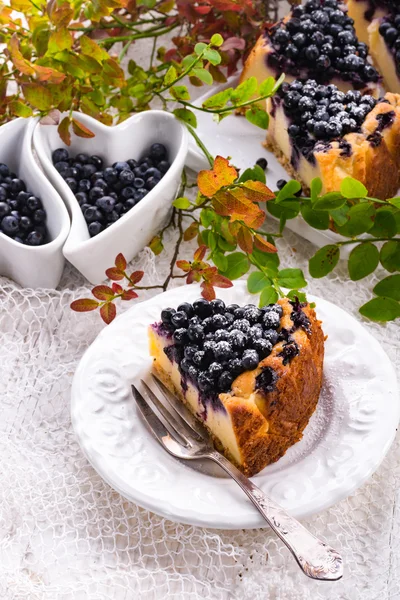 Hausgemachter Käsekuchen mit Blaubeeren — Stockfoto