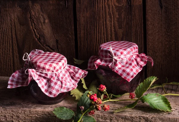 Jars wirh blackberry jam — Stock Photo, Image