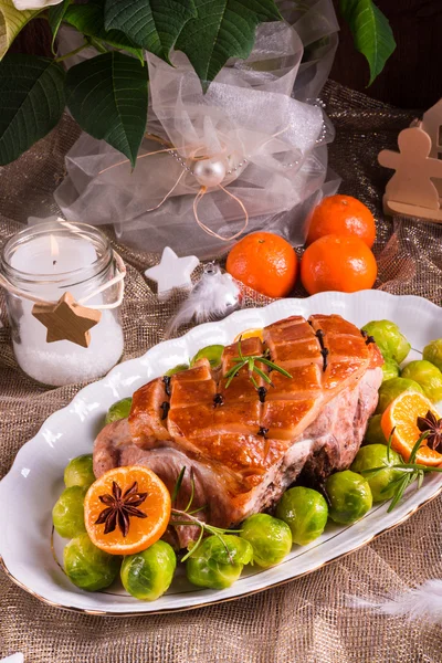 Christmas dinner with brussels sprouts — Stock Photo, Image